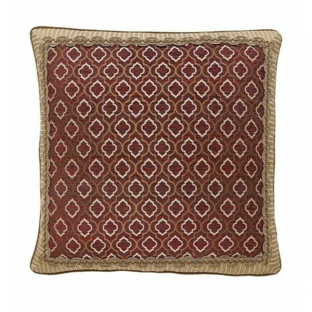 Croscill Euro Pillow Sham Esmeralda Bordeaux Gold Quatrefoil European 26x26